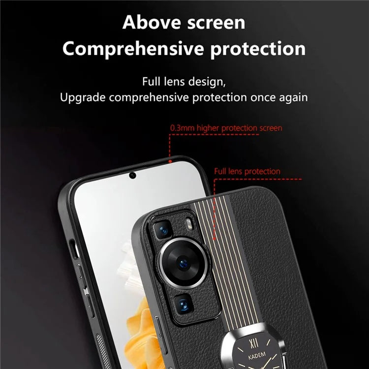 KADEM For Huawei P60 / P60 Pro Case Kickstand TPU+Acrylic Phone Cover with PU Leather Coating