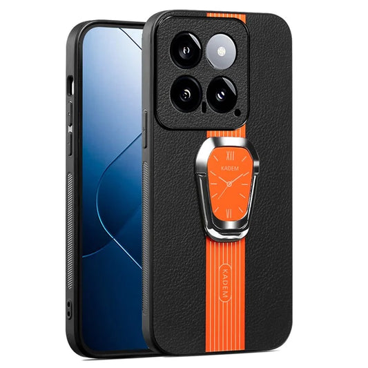 KADEM For Xiaomi 14 Cover Watch Pattern Kickstand TPU+Acrylic Phone Case with Leather Coating