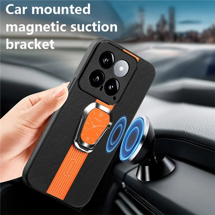 KADEM For Xiaomi 14 Cover Watch Pattern Kickstand TPU+Acrylic Phone Case with Leather Coating