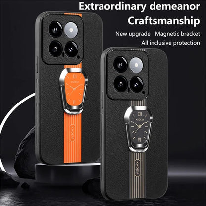 KADEM For Xiaomi 14 Cover Watch Pattern Kickstand TPU+Acrylic Phone Case with Leather Coating