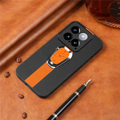 KADEM For Xiaomi 14 Cover Watch Pattern Kickstand TPU+Acrylic Phone Case with Leather Coating