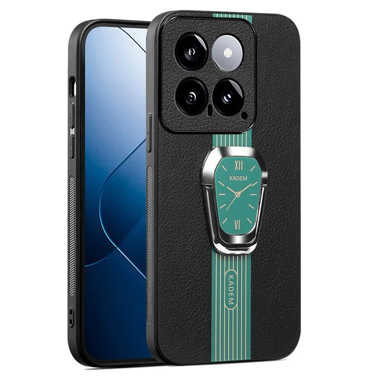 KADEM For Xiaomi 14 Cover Watch Pattern Kickstand TPU+Acrylic Phone Case with Leather Coating