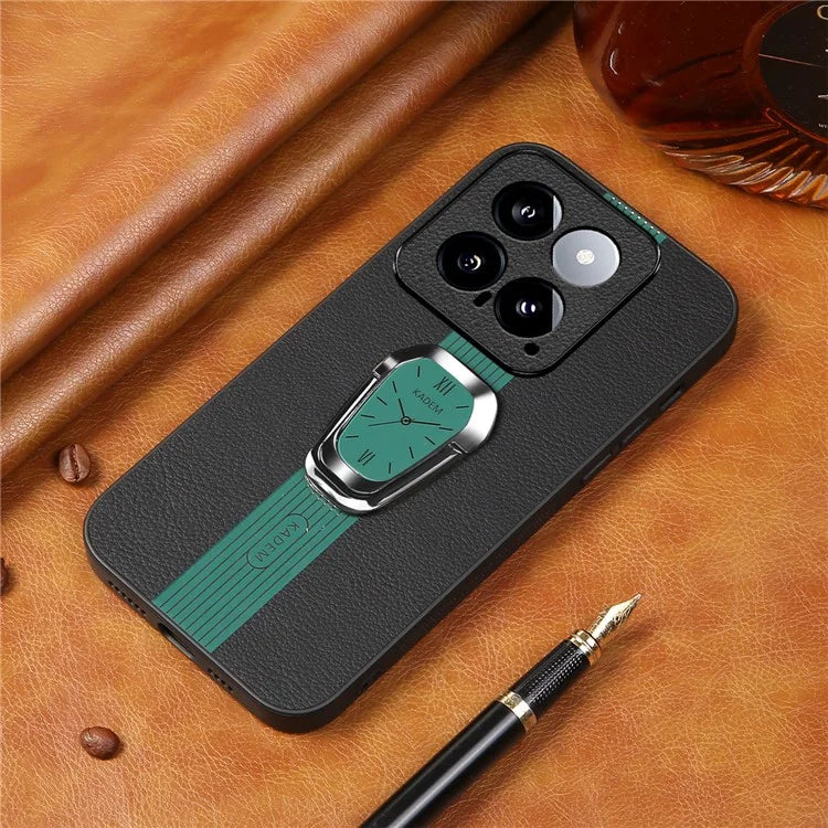 KADEM For Xiaomi 14 Cover Watch Pattern Kickstand TPU+Acrylic Phone Case with Leather Coating