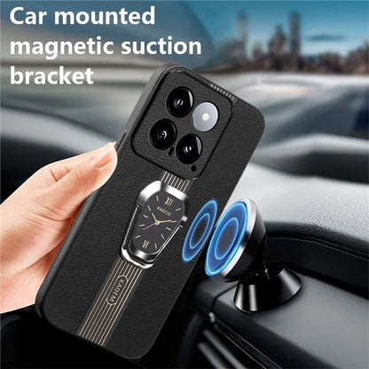 KADEM For Xiaomi 14 Cover Watch Pattern Kickstand TPU+Acrylic Phone Case with Leather Coating