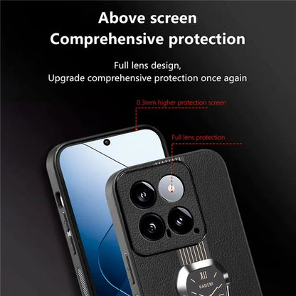 KADEM For Xiaomi 14 Cover Watch Pattern Kickstand TPU+Acrylic Phone Case with Leather Coating