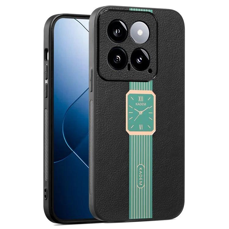 KADEM For Xiaomi 14 Case Watch Pattern Leather+Acrylic+TPU Phone Protective Cover