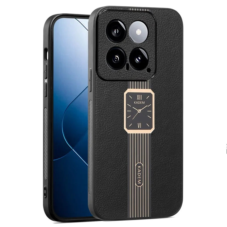 KADEM For Xiaomi 14 Case Watch Pattern Leather+Acrylic+TPU Phone Protective Cover