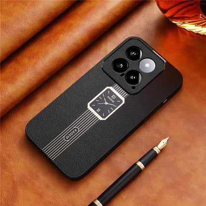 KADEM For Xiaomi 14 Case Watch Pattern Leather+Acrylic+TPU Phone Protective Cover