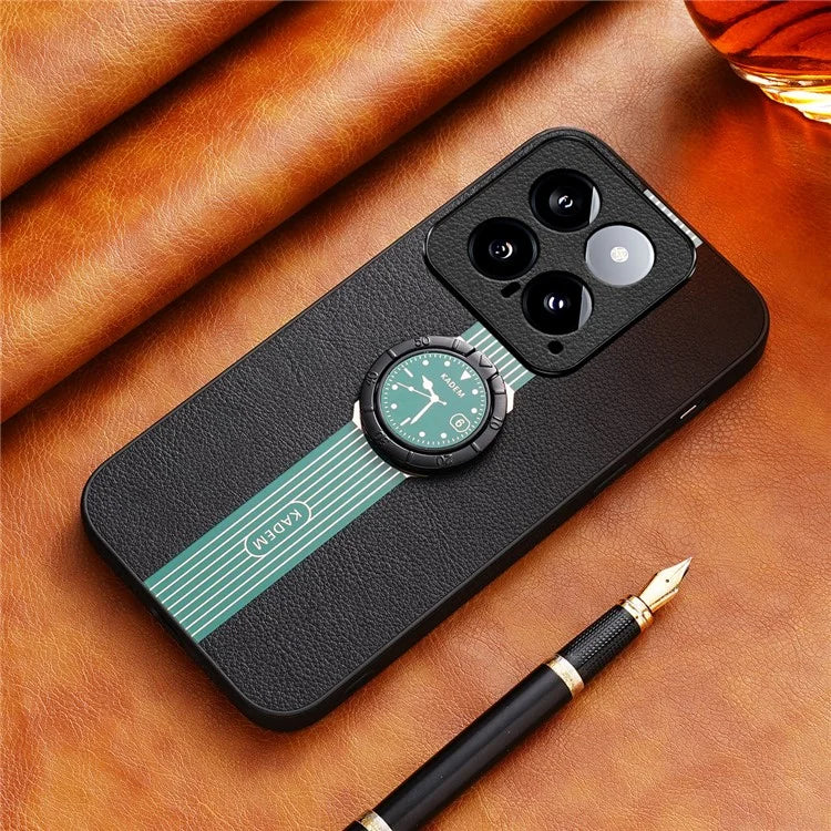 KADEM For Xiaomi 14 Cover Watch Pattern PU Leather Coated Phone Case with Ring Kickstand