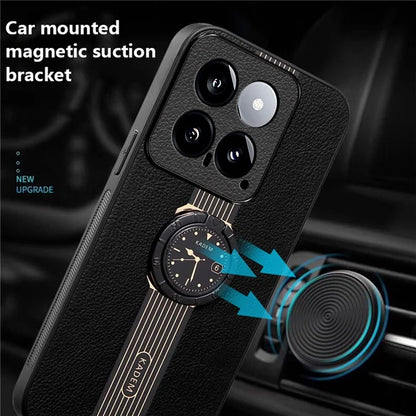 KADEM For Xiaomi 14 Cover Watch Pattern PU Leather Coated Phone Case with Ring Kickstand