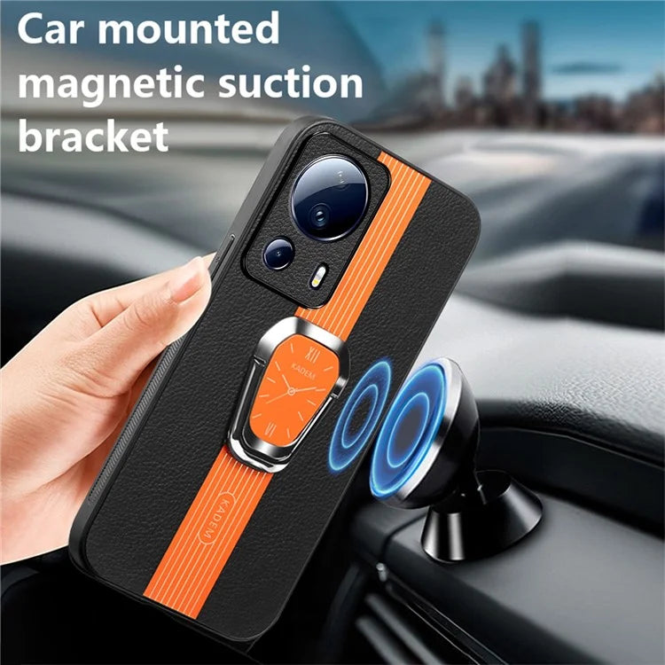 KADEM For Xiaomi 13 Lite / Civi 2 5G Cover Magnetic Car Mount PU Leather+TPU+Acrylic Phone Case