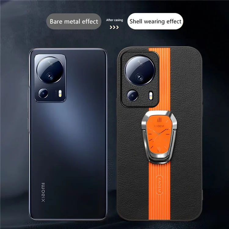 KADEM For Xiaomi 13 Lite / Civi 2 5G Cover Magnetic Car Mount PU Leather+TPU+Acrylic Phone Case