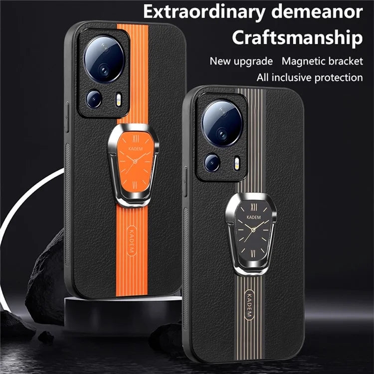 KADEM For Xiaomi 13 Lite / Civi 2 5G Cover Magnetic Car Mount PU Leather+TPU+Acrylic Phone Case