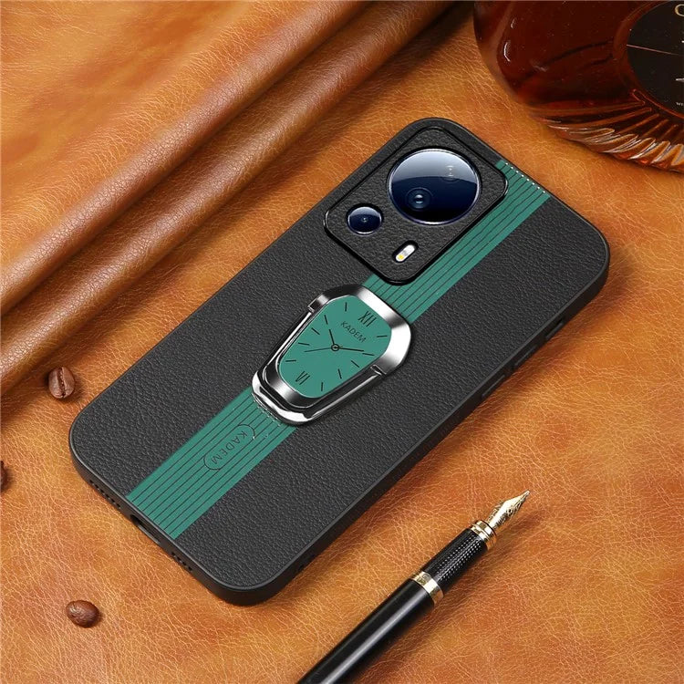 KADEM For Xiaomi 13 Lite / Civi 2 5G Cover Magnetic Car Mount PU Leather+TPU+Acrylic Phone Case
