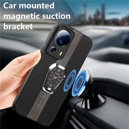 KADEM For Xiaomi 13 Lite / Civi 2 5G Cover Magnetic Car Mount PU Leather+TPU+Acrylic Phone Case