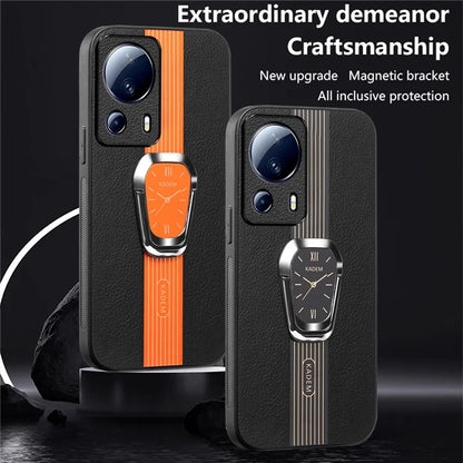 KADEM For Xiaomi 13 Lite / Civi 2 5G Cover Magnetic Car Mount PU Leather+TPU+Acrylic Phone Case