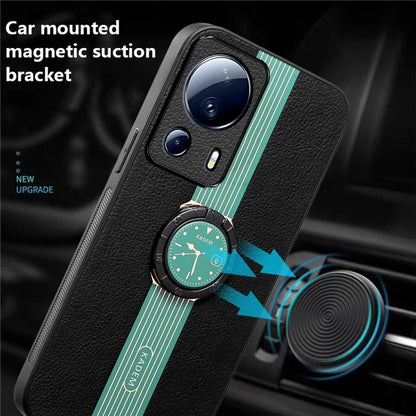 KADEM For Xiaomi 13 Lite / Civi 2 5G Case Ring Kickstand Leather+Acrylic+TPU Watch Pattern Cover