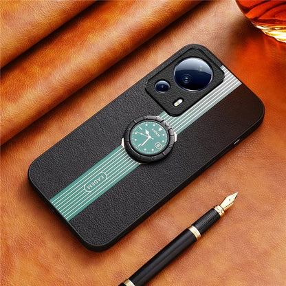 KADEM For Xiaomi 13 Lite / Civi 2 5G Case Ring Kickstand Leather+Acrylic+TPU Watch Pattern Cover
