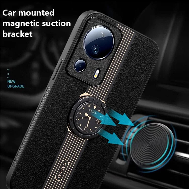KADEM For Xiaomi 13 Lite / Civi 2 5G Case Ring Kickstand Leather+Acrylic+TPU Watch Pattern Cover