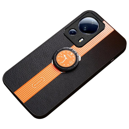 KADEM For Xiaomi 13 Lite / Civi 2 5G Case Ring Kickstand Leather+Acrylic+TPU Watch Pattern Cover
