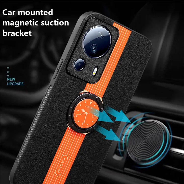 KADEM For Xiaomi 13 Lite / Civi 2 5G Case Ring Kickstand Leather+Acrylic+TPU Watch Pattern Cover