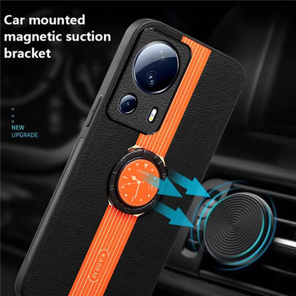 KADEM For Xiaomi 13 Lite / Civi 2 5G Case Ring Kickstand Leather+Acrylic+TPU Watch Pattern Cover