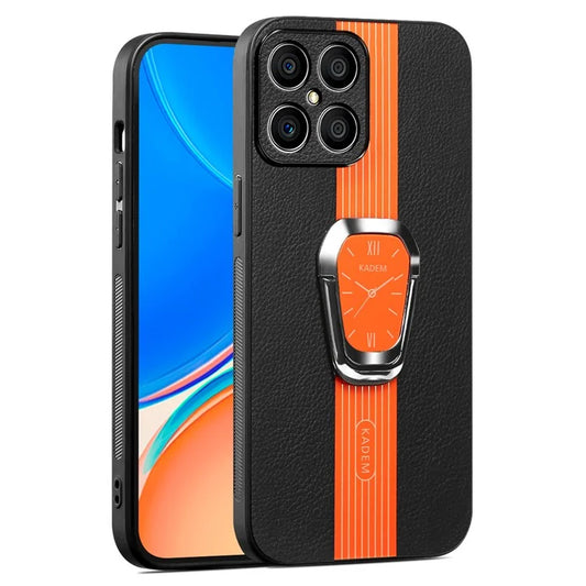 KADEM For Honor X8 4G / X30i Cover Magnetic Car Mount Kickstand PU Leather+TPU+Acrylic Phone Case