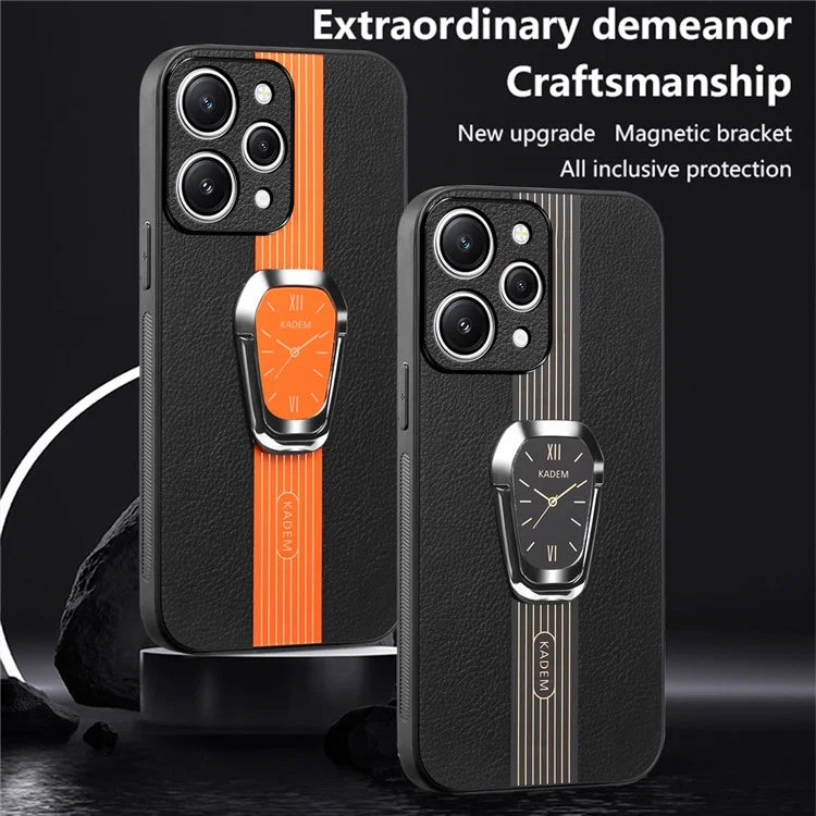 KADEM For Xiaomi Redmi 12 4G Cell Phone Cases Leather+TPU+Acrylic Anti-drop Kickstand Cover
