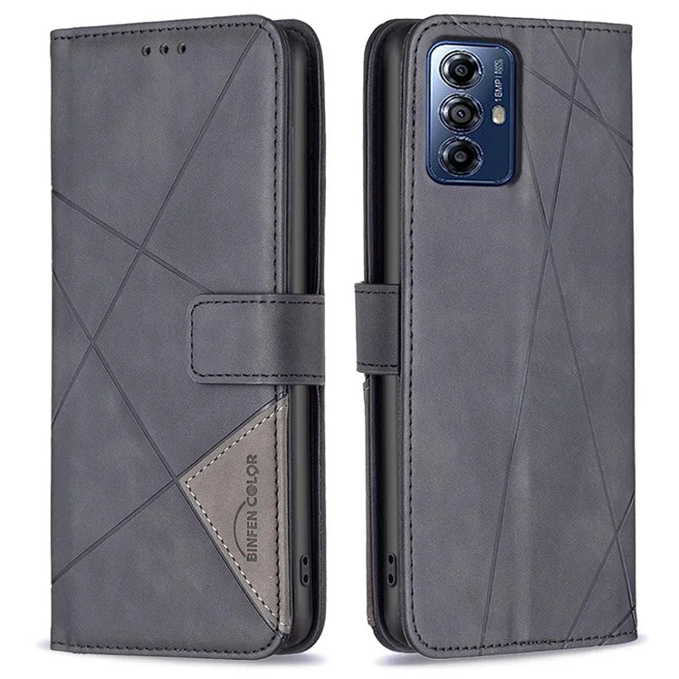 BINFEN COLOR BF05 For Motorola Moto G Play (2024) 4G Case Geometric Imprint Wallet Phone Shell