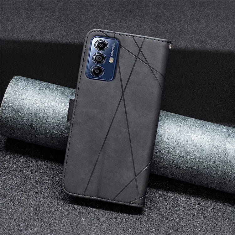 BINFEN COLOR BF05 For Motorola Moto G Play (2024) 4G Case Geometric Imprint Wallet Phone Shell