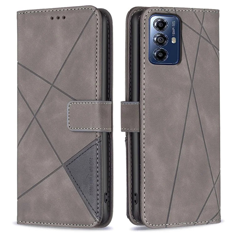 BINFEN COLOR BF05 For Motorola Moto G Play (2024) 4G Case Geometric Imprint Wallet Phone Shell