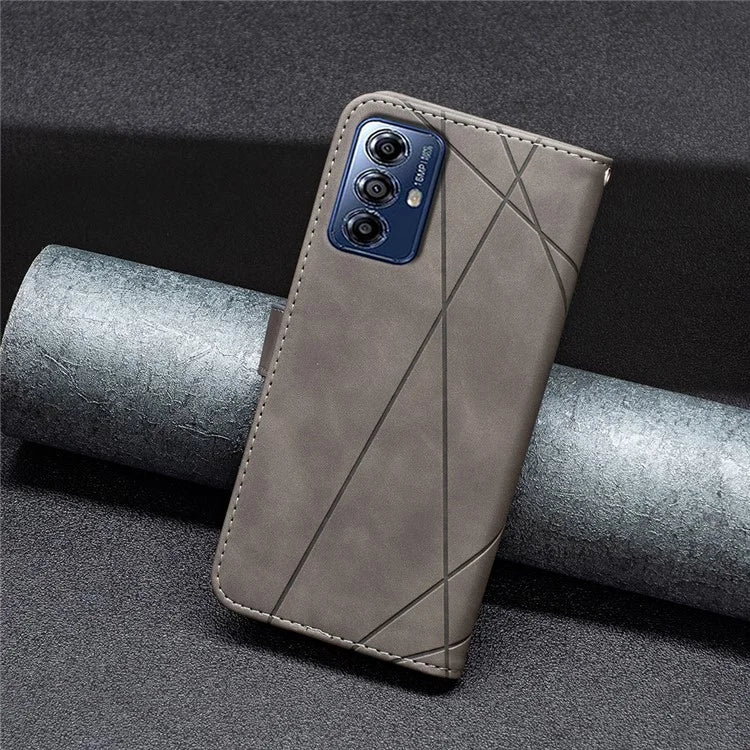 BINFEN COLOR BF05 For Motorola Moto G Play (2024) 4G Case Geometric Imprint Wallet Phone Shell