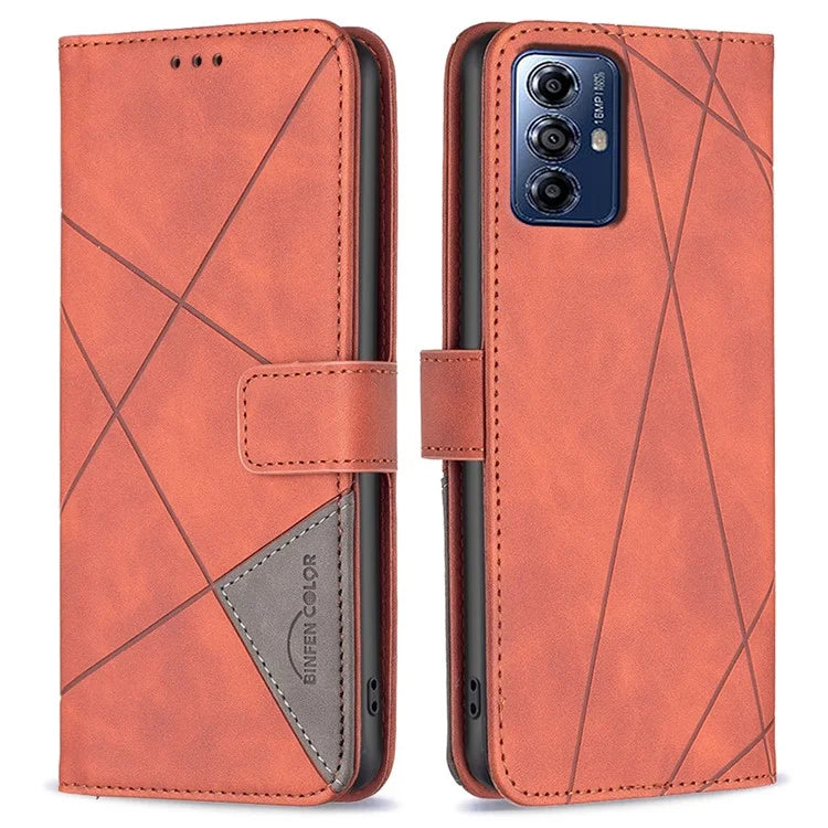 BINFEN COLOR BF05 For Motorola Moto G Play (2024) 4G Case Geometric Imprint Wallet Phone Shell
