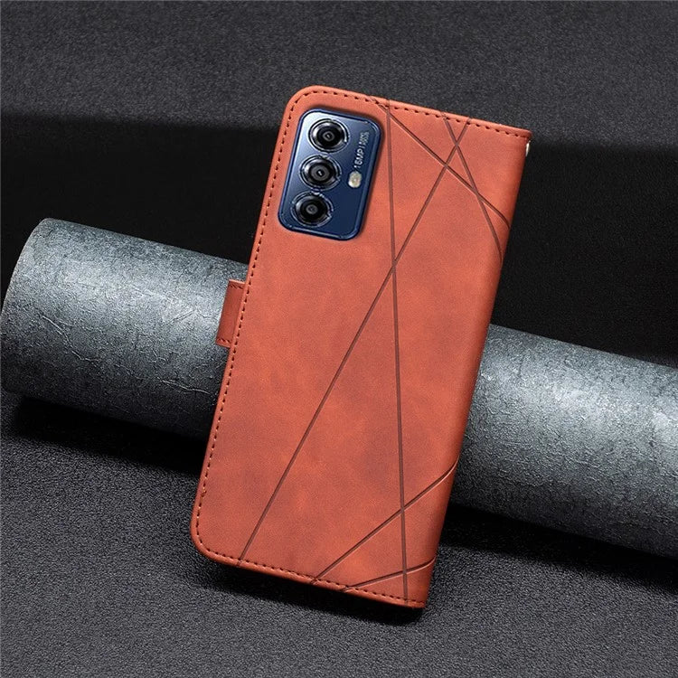 BINFEN COLOR BF05 For Motorola Moto G Play (2024) 4G Case Geometric Imprint Wallet Phone Shell