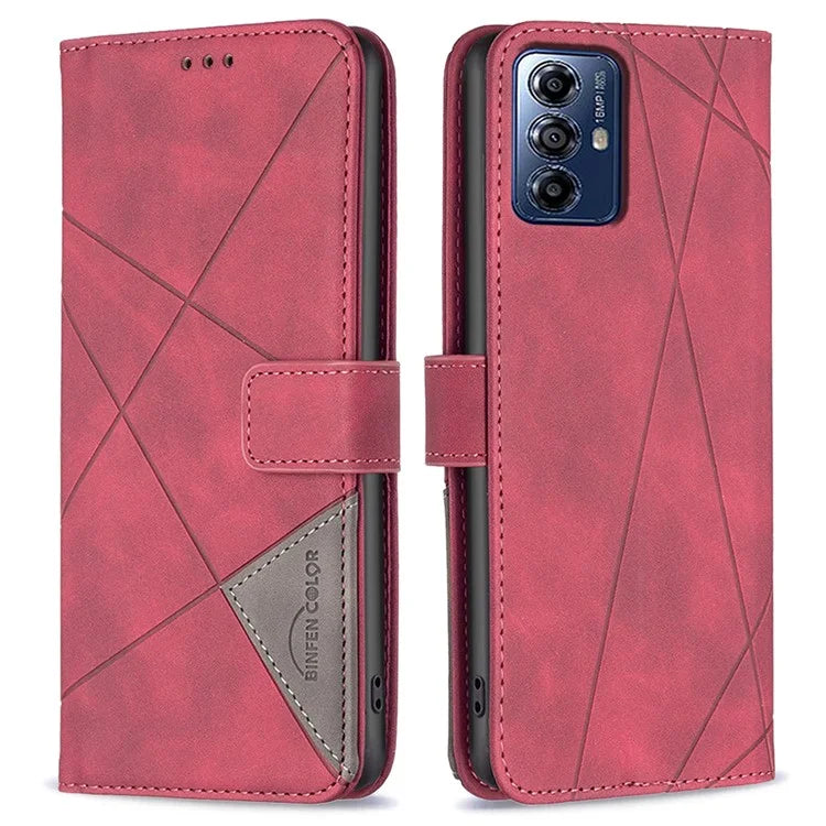 BINFEN COLOR BF05 For Motorola Moto G Play (2024) 4G Case Geometric Imprint Wallet Phone Shell