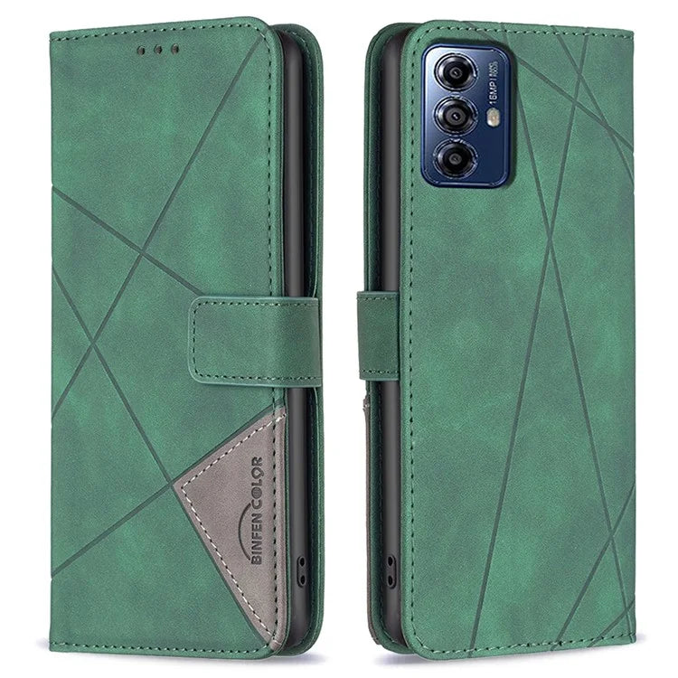 BINFEN COLOR BF05 For Motorola Moto G Play (2024) 4G Case Geometric Imprint Wallet Phone Shell