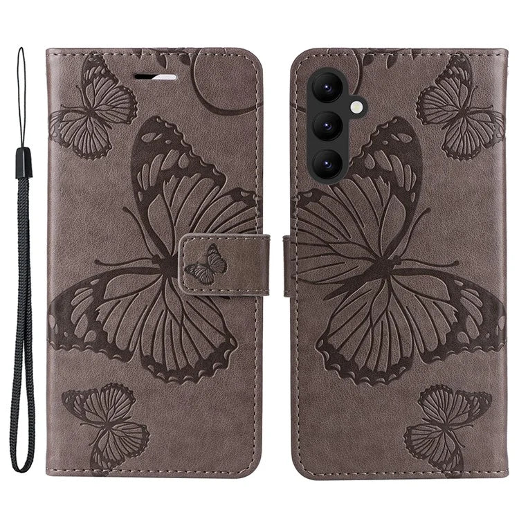 KT Imprinting Flower Series-2 For Samsung Galaxy A25 5G (Global) (161.0 x 76.5 x 8.3mm) Phone Case Butterfly Imprint TPU+PU Leather Cover