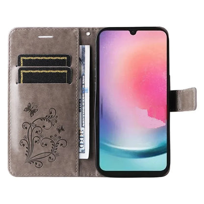 KT Imprinting Flower Series-2 For Samsung Galaxy A25 5G (Global) (161.0 x 76.5 x 8.3mm) Phone Case Butterfly Imprint TPU+PU Leather Cover
