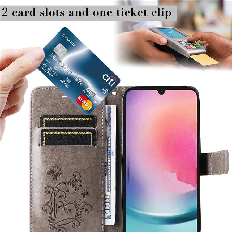 KT Imprinting Flower Series-2 For Samsung Galaxy A25 5G (Global) (161.0 x 76.5 x 8.3mm) Phone Case Butterfly Imprint TPU+PU Leather Cover
