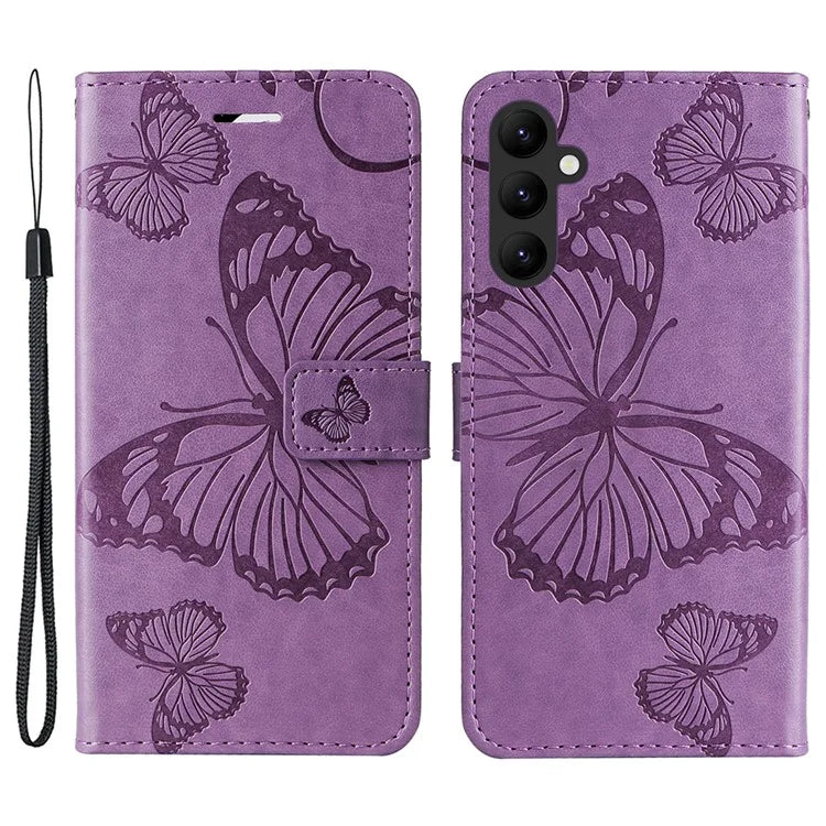 KT Imprinting Flower Series-2 For Samsung Galaxy A25 5G (Global) (161.0 x 76.5 x 8.3mm) Phone Case Butterfly Imprint TPU+PU Leather Cover