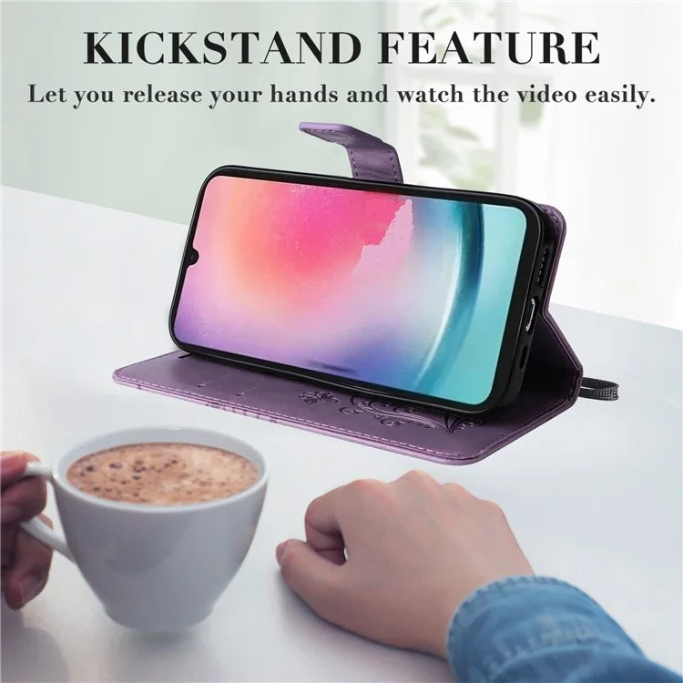 KT Imprinting Flower Series-2 For Samsung Galaxy A25 5G (Global) (161.0 x 76.5 x 8.3mm) Phone Case Butterfly Imprint TPU+PU Leather Cover