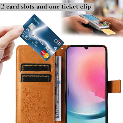 KT Imprinting Flower Series-2 For Samsung Galaxy A25 5G (Global) (161.0 x 76.5 x 8.3mm) Phone Case Butterfly Imprint TPU+PU Leather Cover