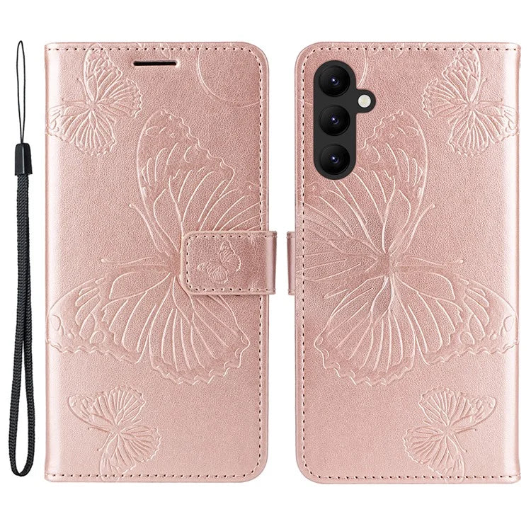 KT Imprinting Flower Series-2 For Samsung Galaxy A25 5G (Global) (161.0 x 76.5 x 8.3mm) Phone Case Butterfly Imprint TPU+PU Leather Cover