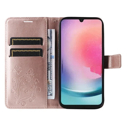 KT Imprinting Flower Series-2 For Samsung Galaxy A25 5G (Global) (161.0 x 76.5 x 8.3mm) Phone Case Butterfly Imprint TPU+PU Leather Cover