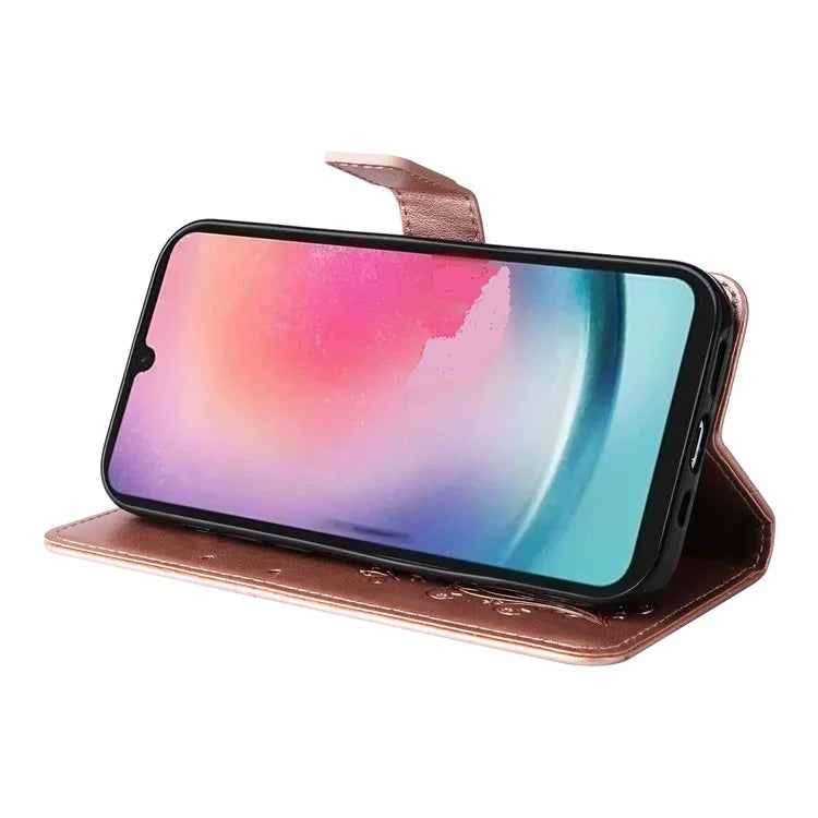 KT Imprinting Flower Series-2 For Samsung Galaxy A25 5G (Global) (161.0 x 76.5 x 8.3mm) Phone Case Butterfly Imprint TPU+PU Leather Cover
