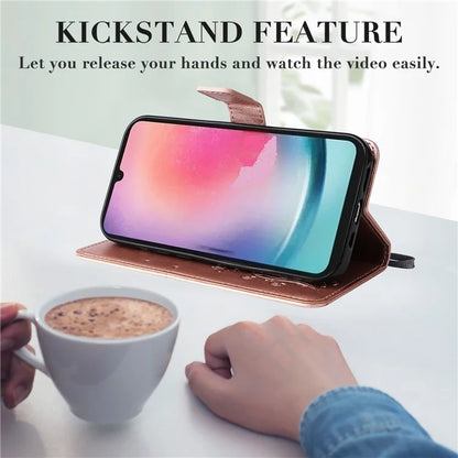 KT Imprinting Flower Series-2 For Samsung Galaxy A25 5G (Global) (161.0 x 76.5 x 8.3mm) Phone Case Butterfly Imprint TPU+PU Leather Cover