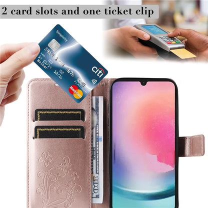 KT Imprinting Flower Series-2 For Samsung Galaxy A25 5G (Global) (161.0 x 76.5 x 8.3mm) Phone Case Butterfly Imprint TPU+PU Leather Cover