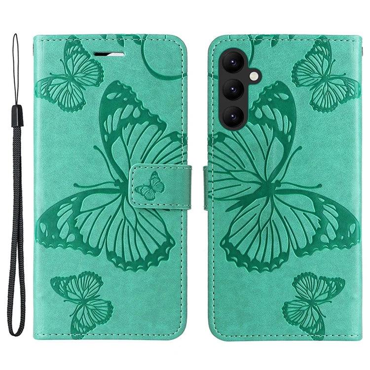 KT Imprinting Flower Series-2 For Samsung Galaxy A25 5G (Global) (161.0 x 76.5 x 8.3mm) Phone Case Butterfly Imprint TPU+PU Leather Cover