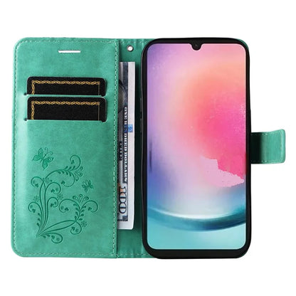 KT Imprinting Flower Series-2 For Samsung Galaxy A25 5G (Global) (161.0 x 76.5 x 8.3mm) Phone Case Butterfly Imprint TPU+PU Leather Cover