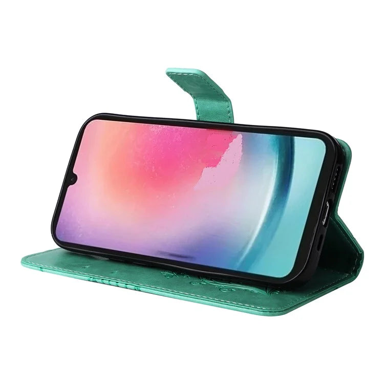 KT Imprinting Flower Series-2 For Samsung Galaxy A25 5G (Global) (161.0 x 76.5 x 8.3mm) Phone Case Butterfly Imprint TPU+PU Leather Cover